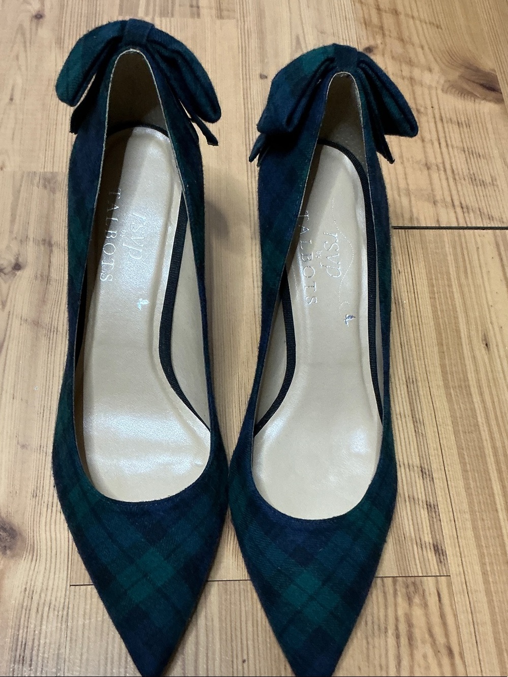 Talbots Blackwatch Plaid Pointed Bow-Back Pumps - Green/Black